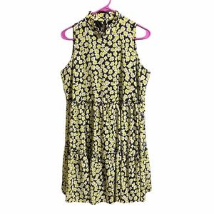 Mud Pie Yellow Floral Key Hold Back Halter Top Mini Dress M